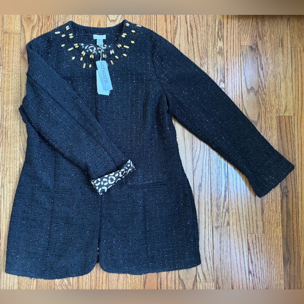Chico's Black Women's Jacket with Embellished Collar